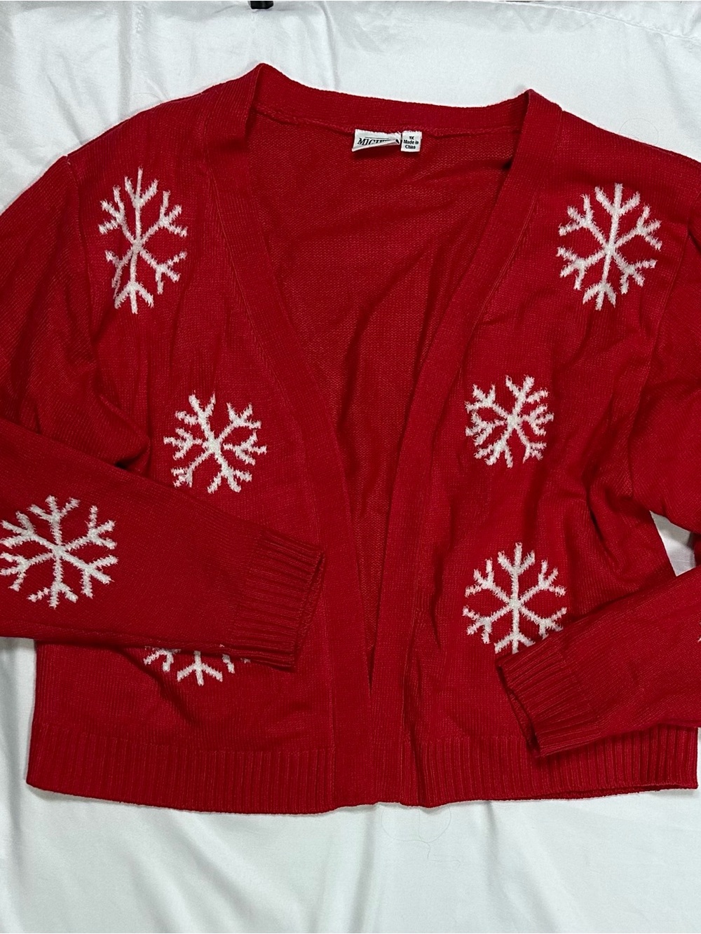 Mighty Fine Holiday Red Cardigan with White Snowflake Motif size 1X